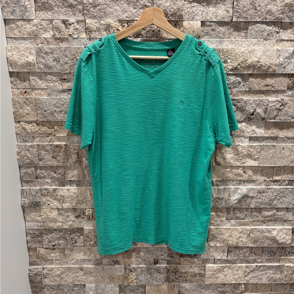 Lions Crest English Laundry Teal/Green V-Neck Shirt Size M Men’s 100% Cotton